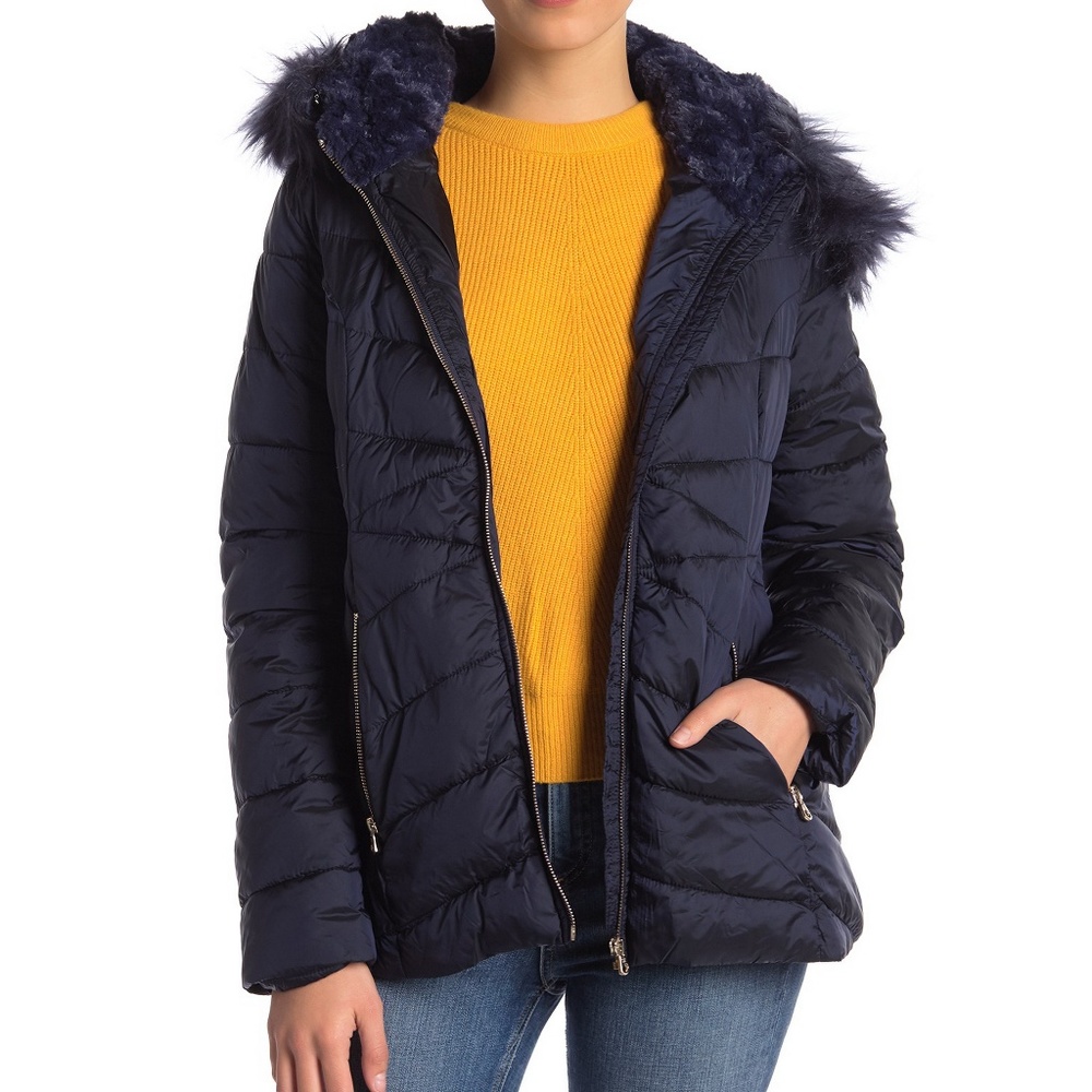 NWT Jessica Simpson Faux Fur Hood Puffer Jacket, Medium, Warm Winter Coat